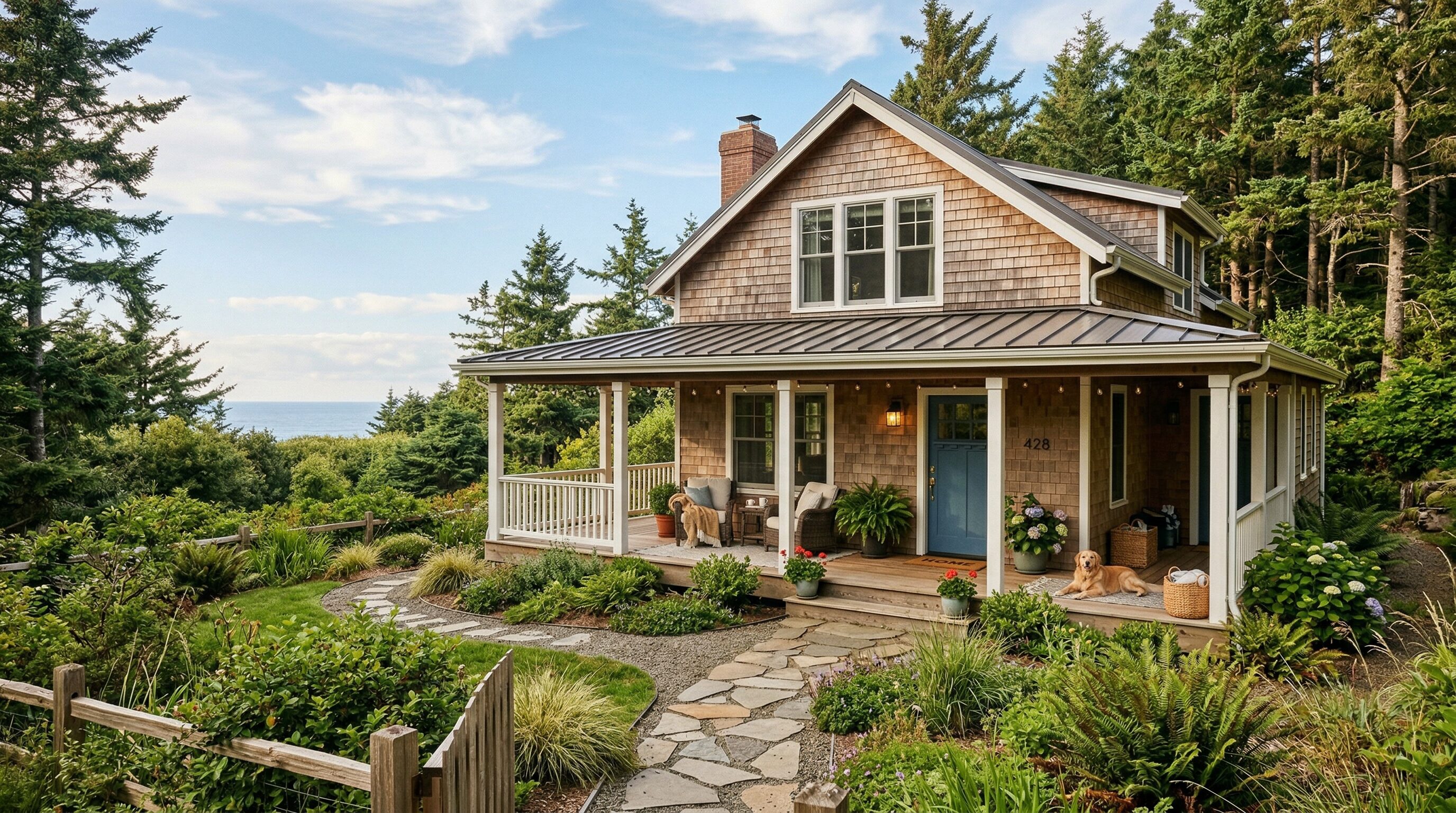 Coquille River valley with pastoral farmland and forested hills in Southern Oregon